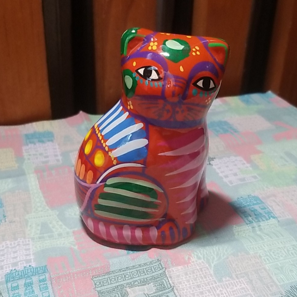 Handpainted Ceramic Cat Mexican Pottery